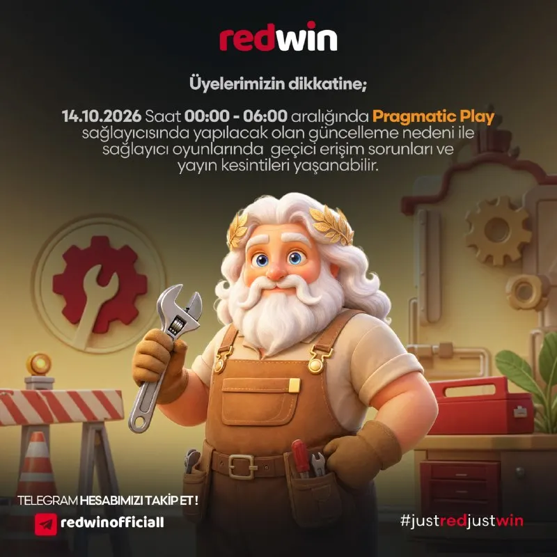 Redwin Telegram: 📣 Üyelerimizin Dikkatine ❗ ⚙️ 14.10.2026 saat 00:00 - 06:00 aralığında…