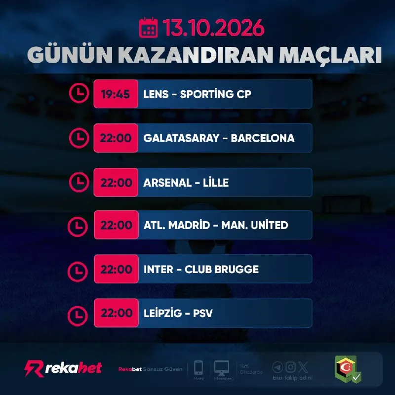 Rekabet Telegram: 🏟 Günün en çok konuşulan karşılaşmaları seni bekliyor! ⚽️ Günün maçlarını hemen…