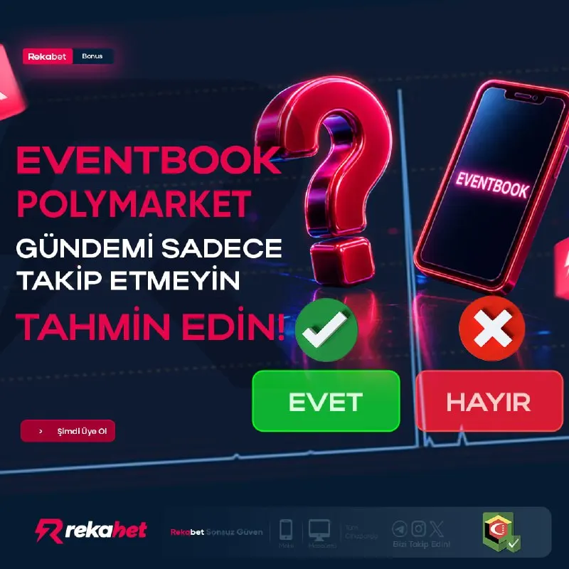 Rekabet Telegram: 🌍 Eventbook Polymarket Rekabet’te! 🚀 Gündem Artık Sadece İzlenmiyor, Tahmin…