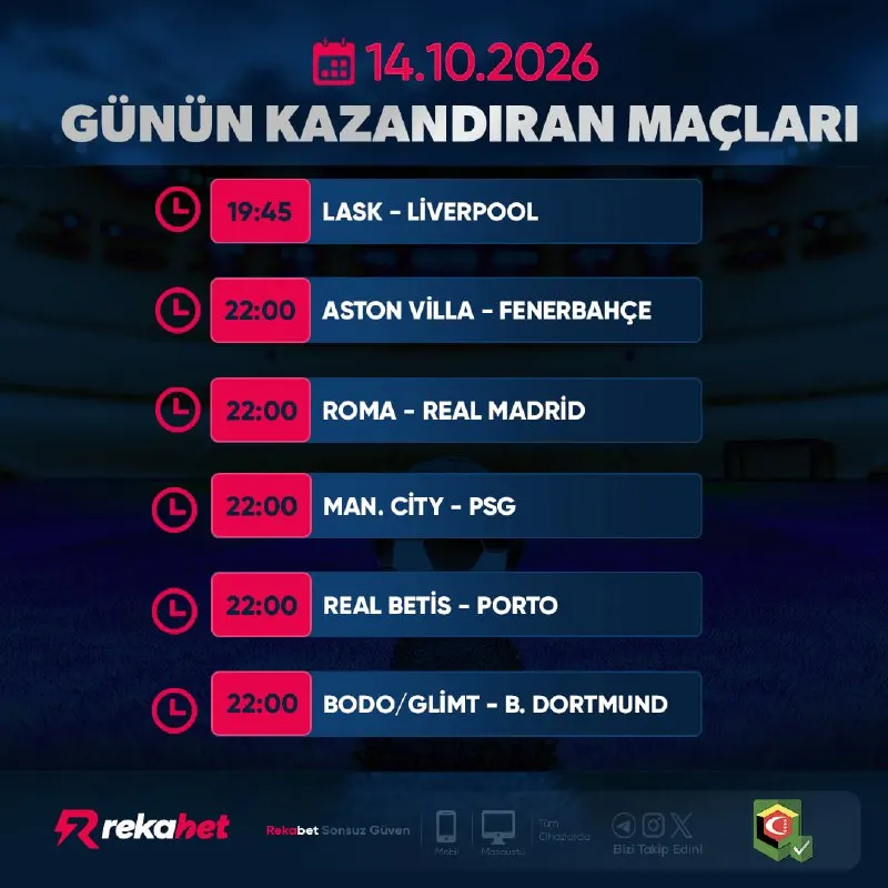 Rekabet Telegram: 🏟 Günün en çok konuşulan karşılaşmaları seni bekliyor! ⚽️ Günün maçlarını hemen…