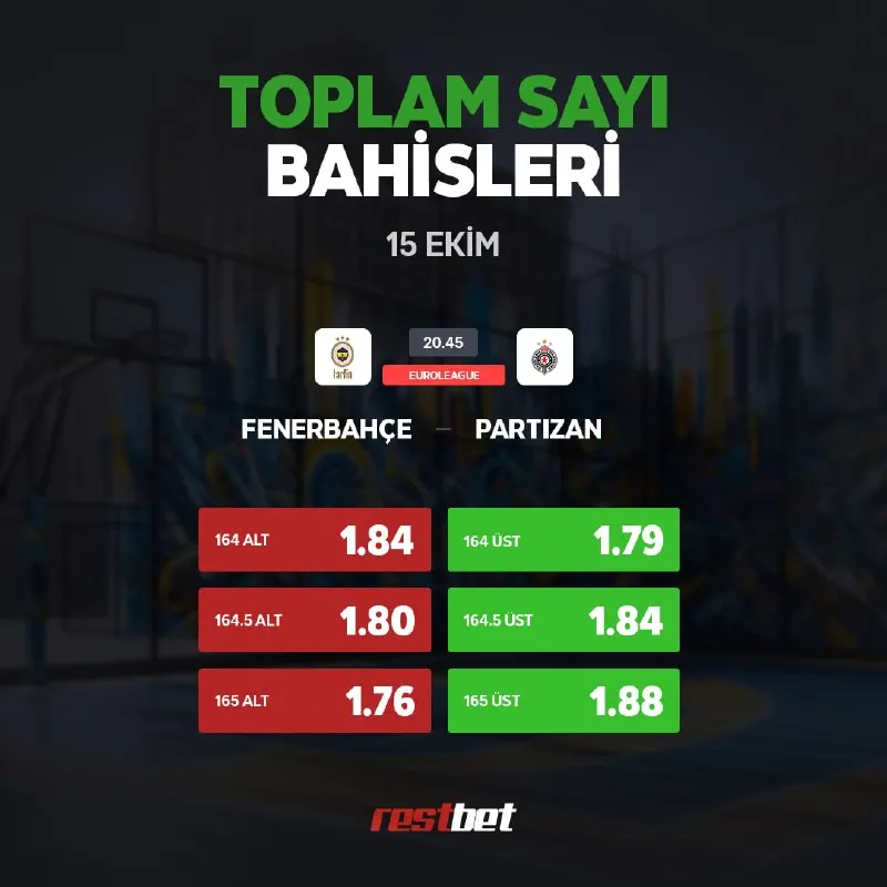 Restbet Telegram: EuroLeague heyecanı 🔴🔴🔴🔴'te! • Fenerbahçe - Partizan maçında toplam kaç sayı…
