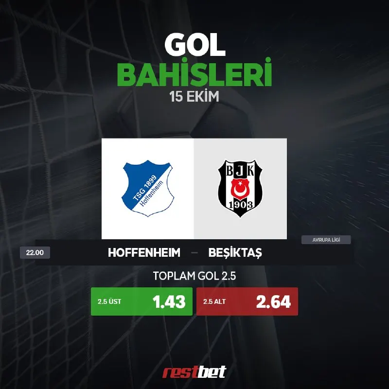 Restbet Telegram: 🔼 Dikkat: Beşiktaş'ın son 6 maçı da 2.5 gol üstü bitti! 🇪🇺 Avrupa Ligi maçında…