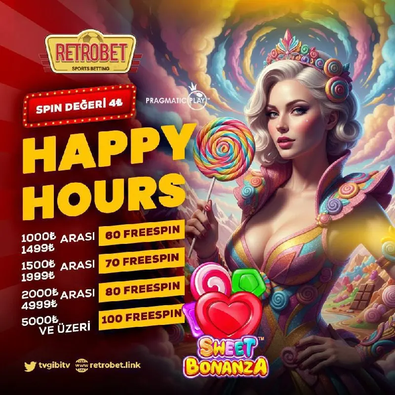 Retrobet Telegram: 🍬🍬🍬🍬🍬🍬 HAPPY HOURS AKTİF ! Her Spin : 💋 💋💋 ➡️1000₺ - 1499₺ Arası 60 Freespin!…