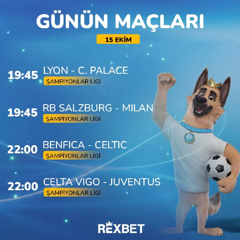 Rexbet Telegram: 🏆 Şampiyonlar Ligi'nde günün maçları! Benfica-Celtic dev kapışmasında Rexbet'in…