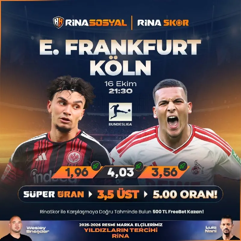 Rinabet Telegram: ⚽️ Rina Skor’da E. Frankfurt - Köln karşılaşması sahnede! ⚡️ Skoru doğru tahmin…