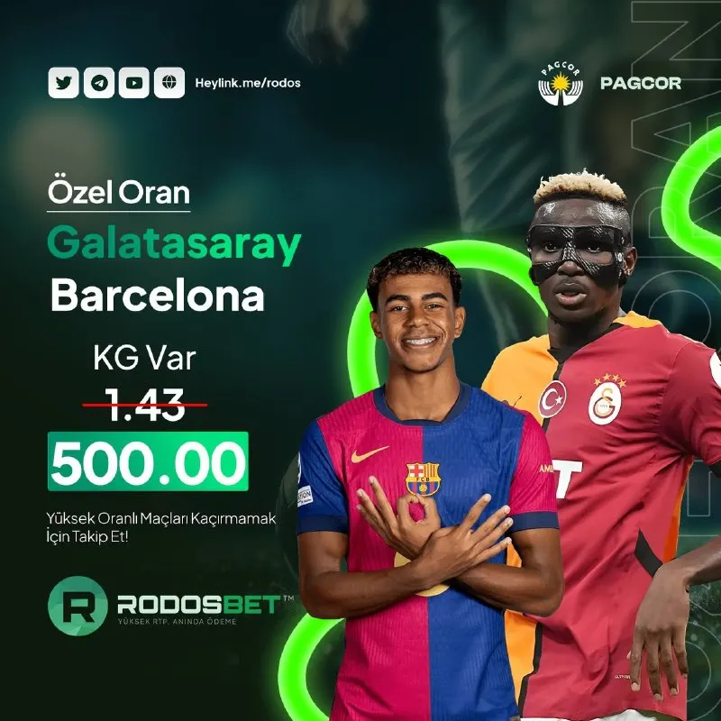 Rodosbet Telegram: 🚨RODOSBET ÖZEL ORAN! 🚨 ⚽️ KG VAR ❌Normal Oran: 1.43 ✅Rodos’a Özel Oran: 500.00…