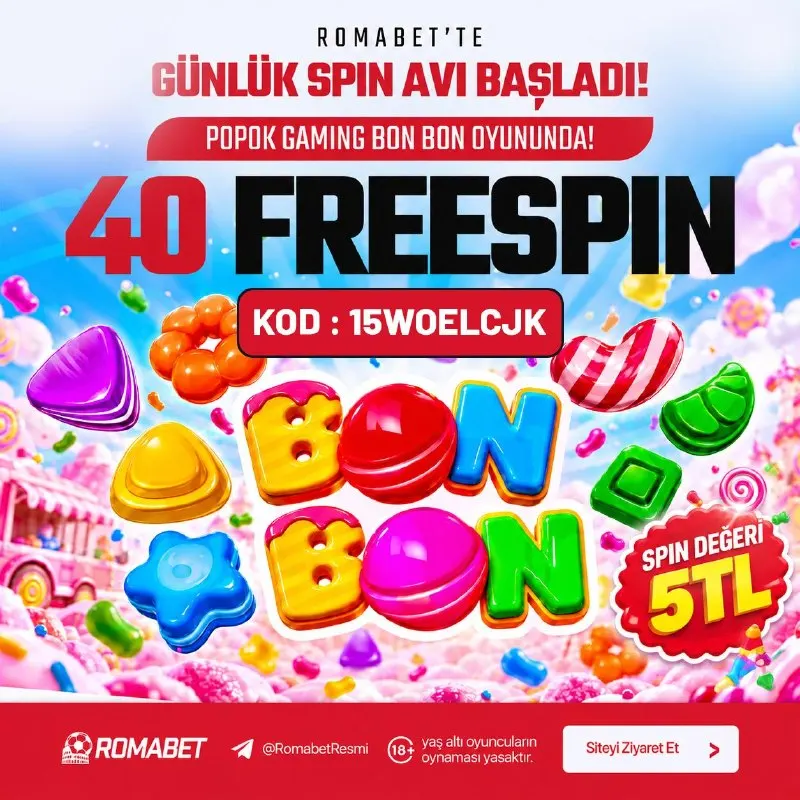 Romabet Telegram: 🎁 Romabet'te Gunluk Spin Avı BONBON başladı! 🔔 KOD: 15WOELCJK 🎰 3.000 KİŞİYE…