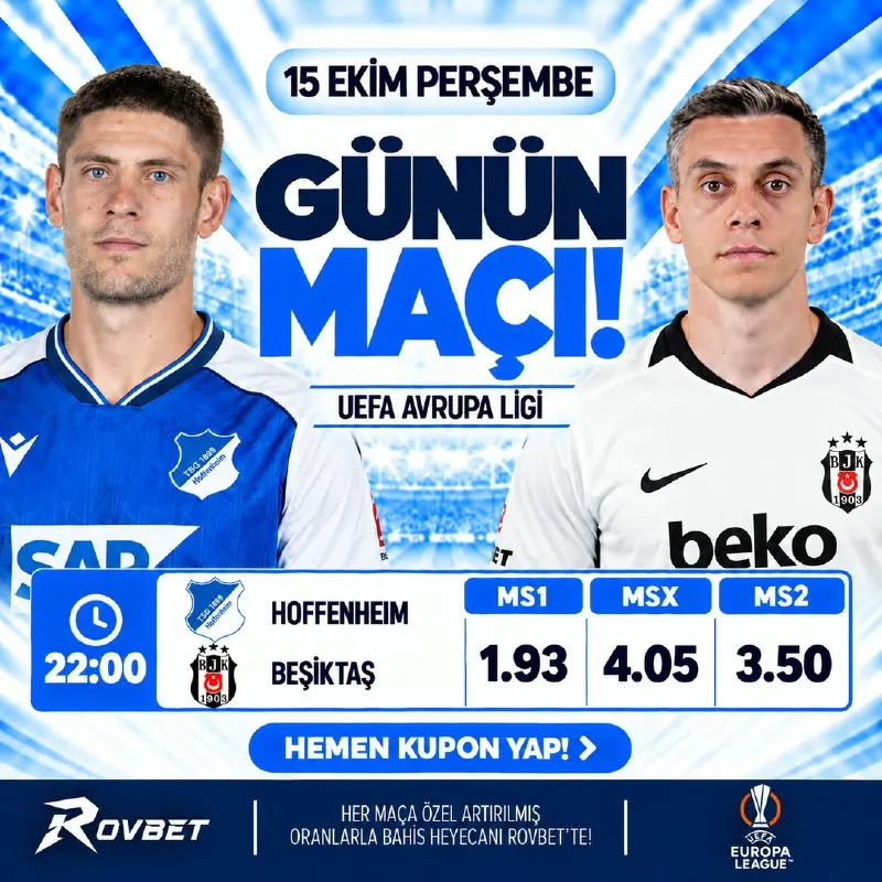 Rovbet Telegram: 🔷🔷🔷🔷🔷🔷🔷🔷🔷 KARTAL AVRUPA’DA DEPLASMANDA! 🔷 Hoffenheim - Beşiktaş | 22.00 🔷 UEFA…