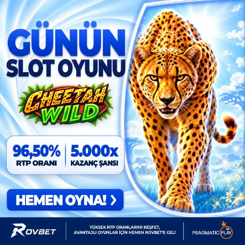 Rovbet Telegram: 🔷🔷🔷🔷🔷🔷🔷🔷🔷 🎰 GÜNÜN SLOT OYUNU: CHEETAH WILD! ⭐ %96,50 RTP ORANI 🔥 5.000x’e varan…