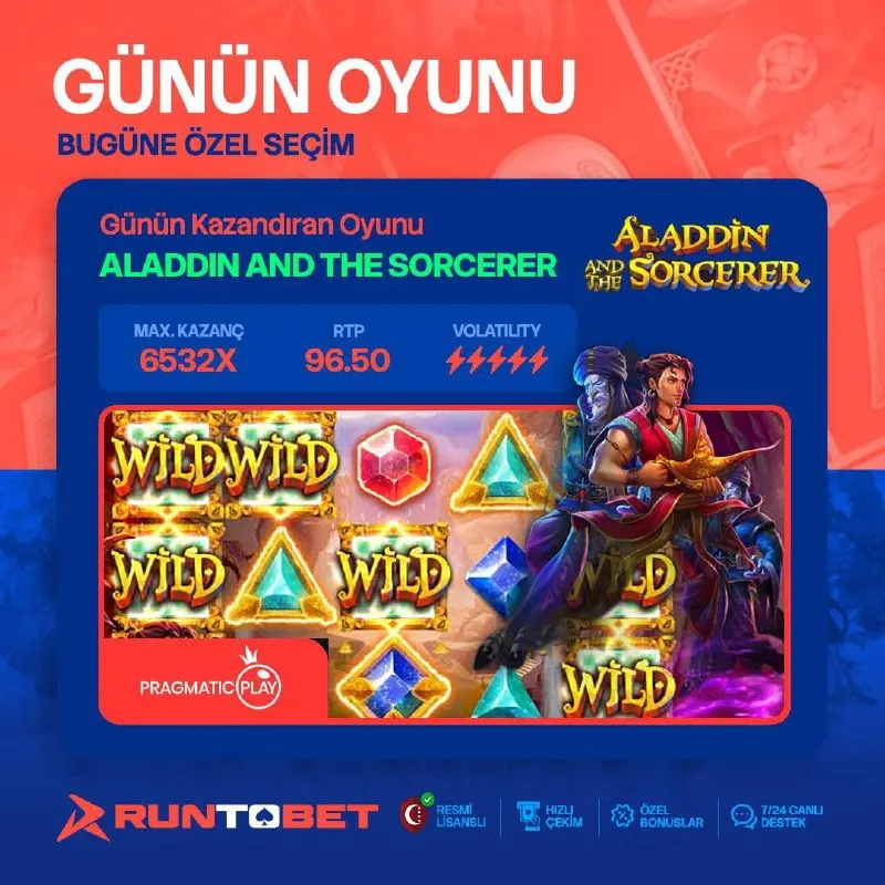 Runtobet Telegram: 🎰🔥 GÜNÜN OYUNU: ALAADDİN AND THE SORCERER🔥🎰 ⚡️ Bugünün favorisiyle şansını…