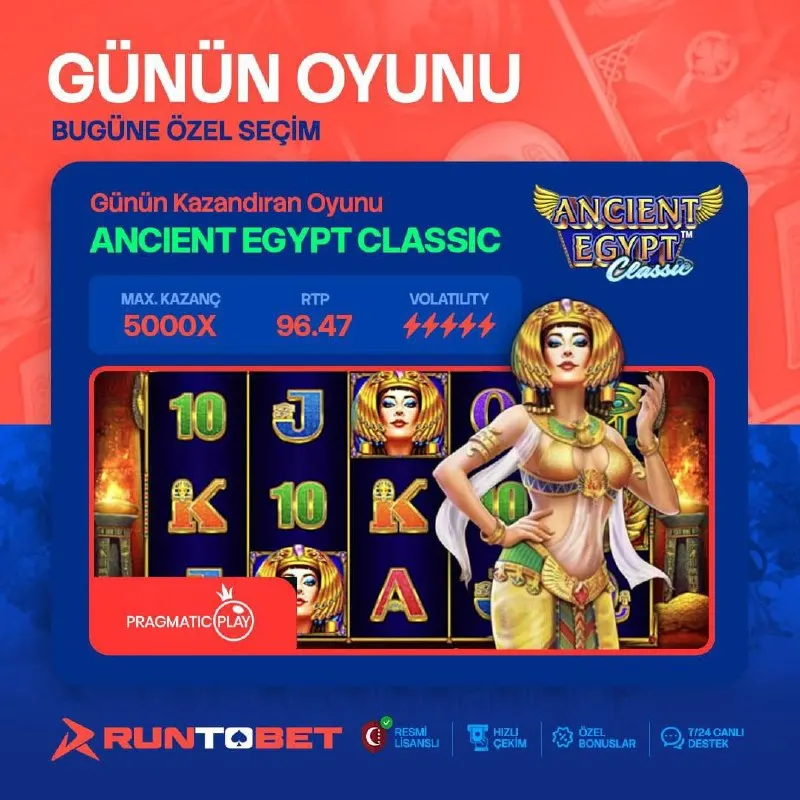 Runtobet Telegram: 🎰🔥 GÜNÜN OYUNU: ANCIENT EGYPT CLASSIC🔥🎰 ⚡️ Bugünün favorisiyle şansını denemeye…