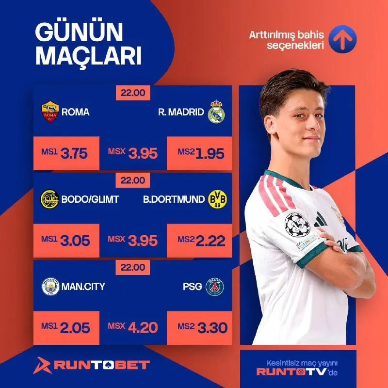 Runtobet Telegram: 🔥 ŞAMİYONLAR LİGİ HEYACI RUNTOBET'TE 🔥 🏆 GÜNÜN MAÇLARI 🏆 ⚽️ 22:00 | ATL.MADRI 🆚…