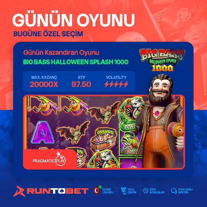 Runtobet Telegram: 🎰🔥 GÜNÜN OYUNU: BIG BASS HALLOWEEN SPLASH 1000🔥🎰 ⚡️ Bugünün favorisiyle şansını…