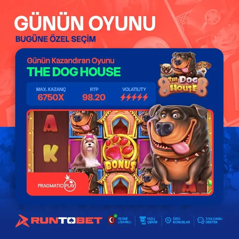 Runtobet Telegram: 🎰🔥 GÜNÜN OYUNU : THE DOG HOUSE 🔥🎰 ⚡️ Bugünün favorisiyle şansını denemeye hazır…