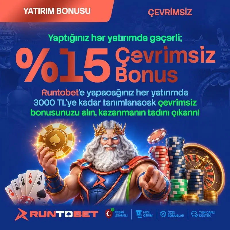 Runtobet Telegram: 💰 1.000 TL ve üzeri her yatırımınıza %15 ÇEVRİMSİZ YATIRIM BONUSU! RuntoBet’te…