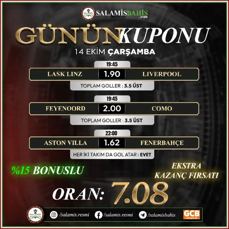 Salamis Bahis Telegram: Günün en heyecanlı maçlarına en yüksek oranlar #salamisbahis'te seni bekliyor!!…