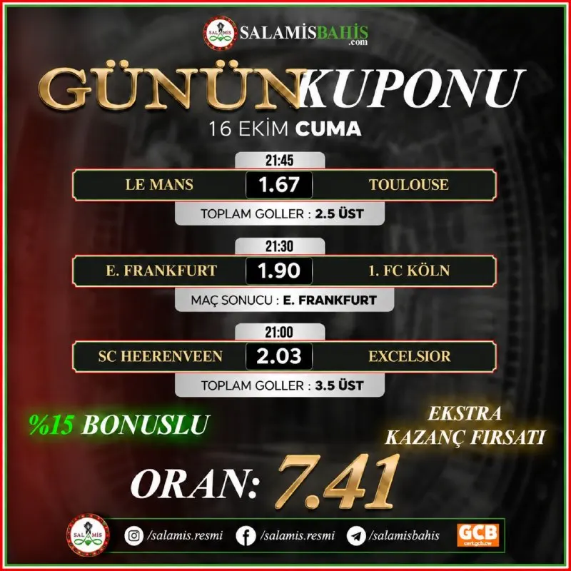 Salamis Bahis Telegram: Günün en heyecanlı maçlarına en yüksek oranlar #salamisbahis'te seni bekliyor!!…