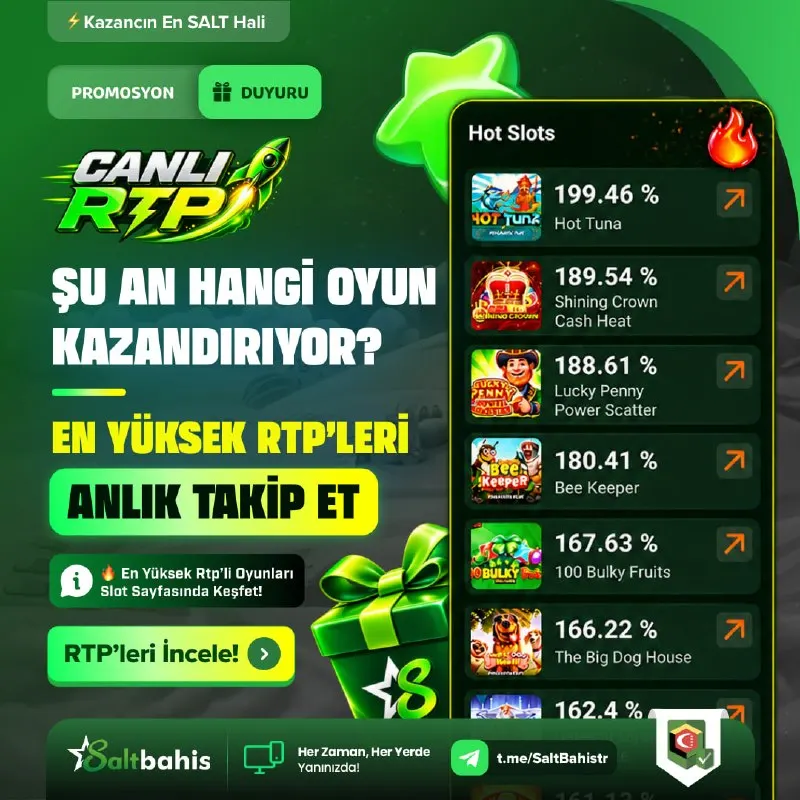 Saltbahis Telegram: 😀 HANGİ OYUN ŞU AN KAZANDIRIYOR? 💵 🎅 Slotlarda şansını denemeden önce Canlı RTP…