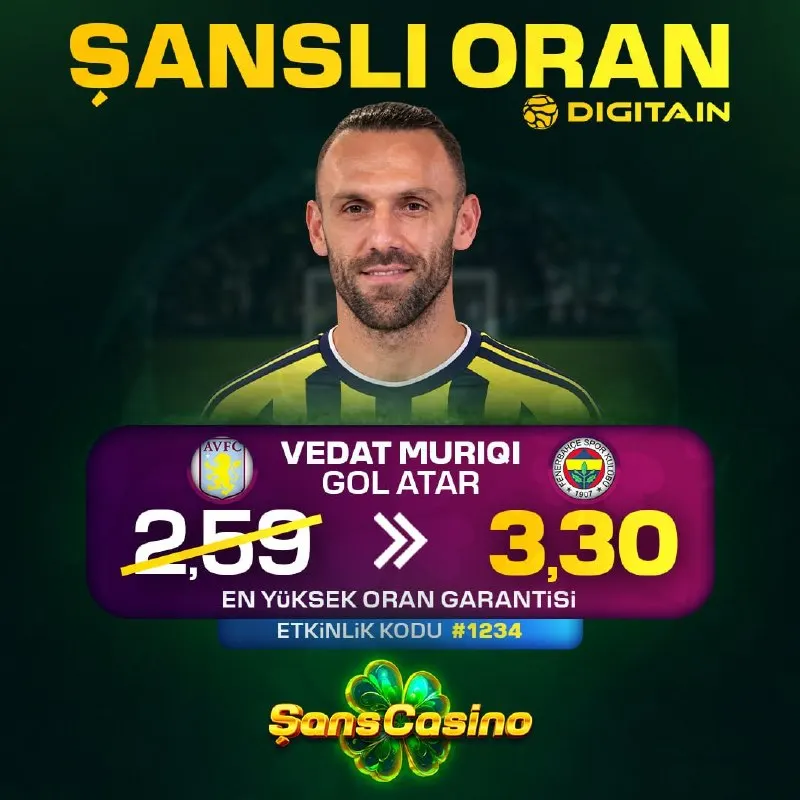 Şanscasino Telegram: ŞANSLI ORAN YAYINDA! 🍀 Vedat Muriqi gol atar oranını yükselttik! 🔝 ❌ Önce 2.59…