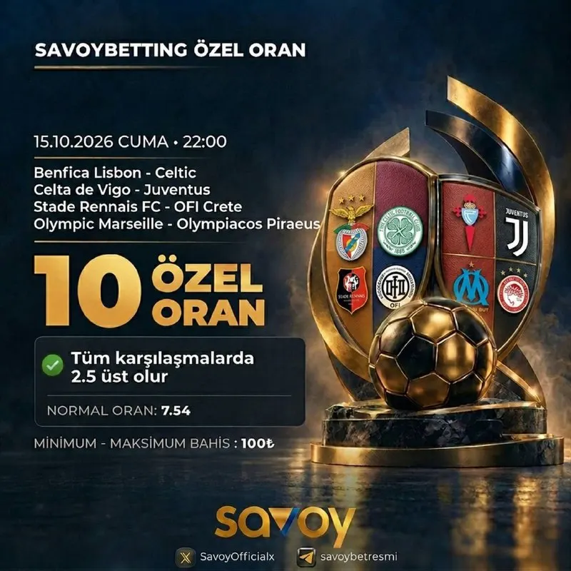 Savoybetting Telegram: 💣SAVOY'da ÖZEL ORAN AKTİF 💣 ✅ Tüm karşılaşmalar 2.5 Üst Biter ❎ Normal Oran…