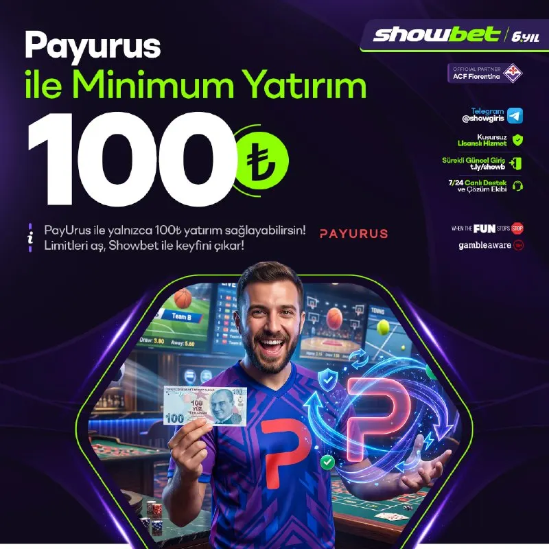 Showbet Telegram: ⭐️⭐️⭐️⭐️⭐️⭐️⭐️⭐️ PayUrus Cüzdan İle 👑 Banka Hesabından 1️⃣0️⃣0️⃣₺ ⚠️Alt Limit…