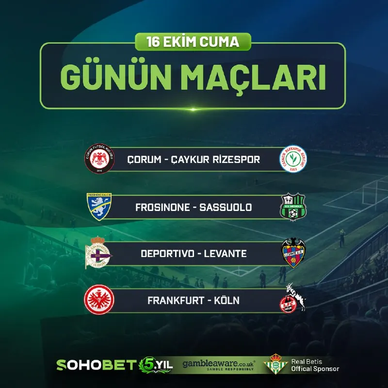 Sohobet Telegram: 🔥 GÜNÜN MAÇLARI SOHOBET’TE! Cuma günü futbol heyecanı farklı liglerden önemli…
