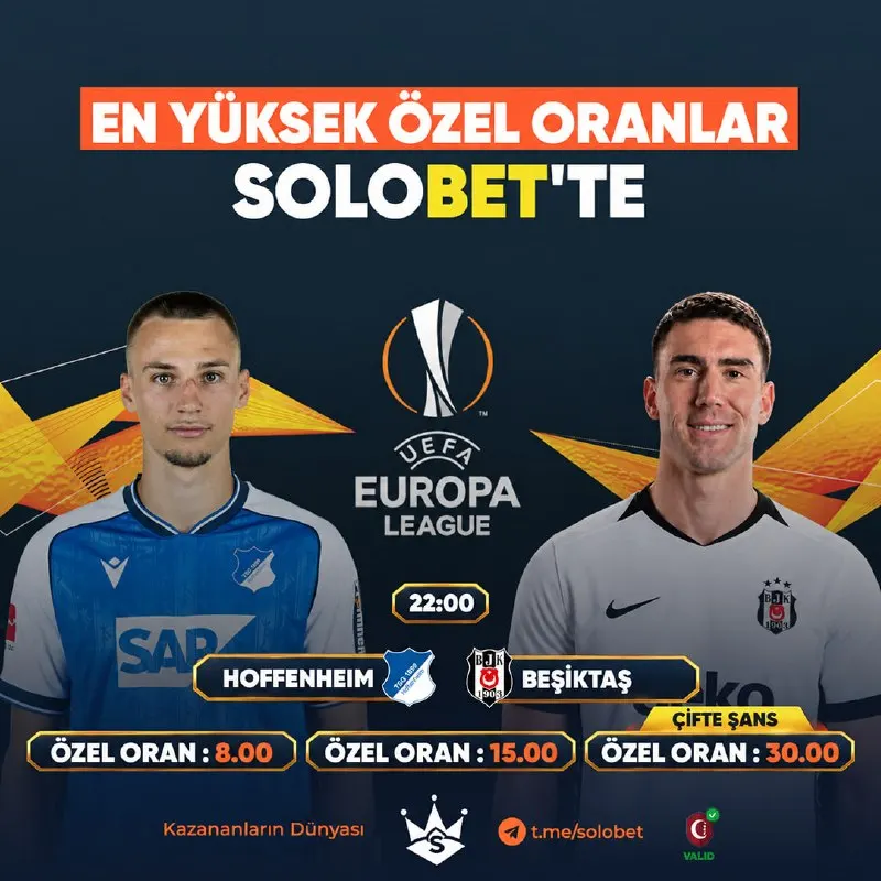 Solobet Telegram: ❤️❤️ Akşam Maç Var ▫️▫️▫️▫️▫️ ▫️ ▫️ ▫️ 💙 HOFFENHEIM 🆚 BEŞİKTAŞ ⚫️ Beşiktaş…