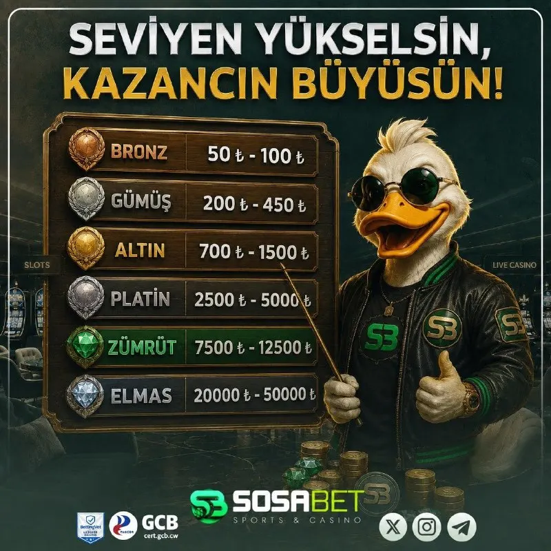 Sosabet Telegram: 💸 SosaBet’te seviyeni yükselt, kazancın büyüsün! 💎 Bronz’dan Elmas’a uzanan…