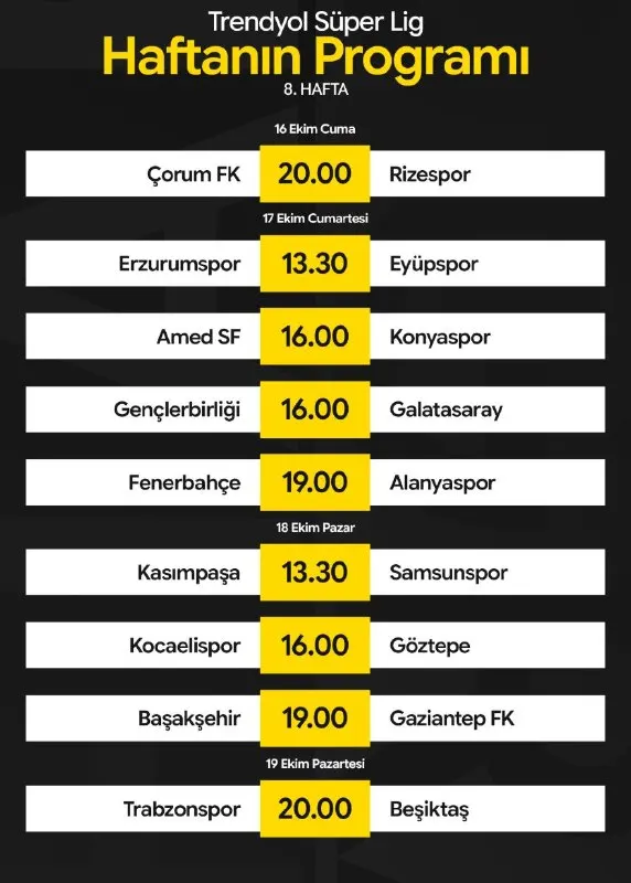 Southbet Telegram: Trendyol Süper Lig'de 8. haftanın programı 🗓️ SouthBet.club