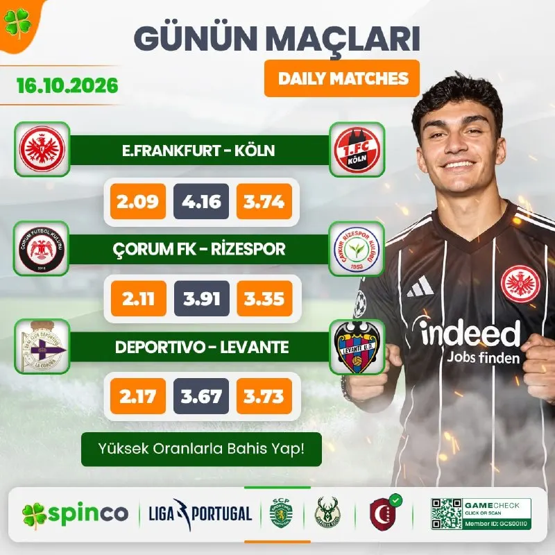 Spinco Telegram: ❗️ Günün Popüler Futbol Karşılaşmaları Ve Cazip Oranları SpinCo'Da ☀️ Kazanç…