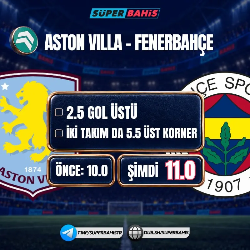 Süperbahis Telegram: 🏆 Süper Oranlı Bahis Sihirbazı 🏆 🏴 Aston Villa 🆚 Fenerbahçe 🇹🇷 ⚽️ 2.5 Gol Üstü…