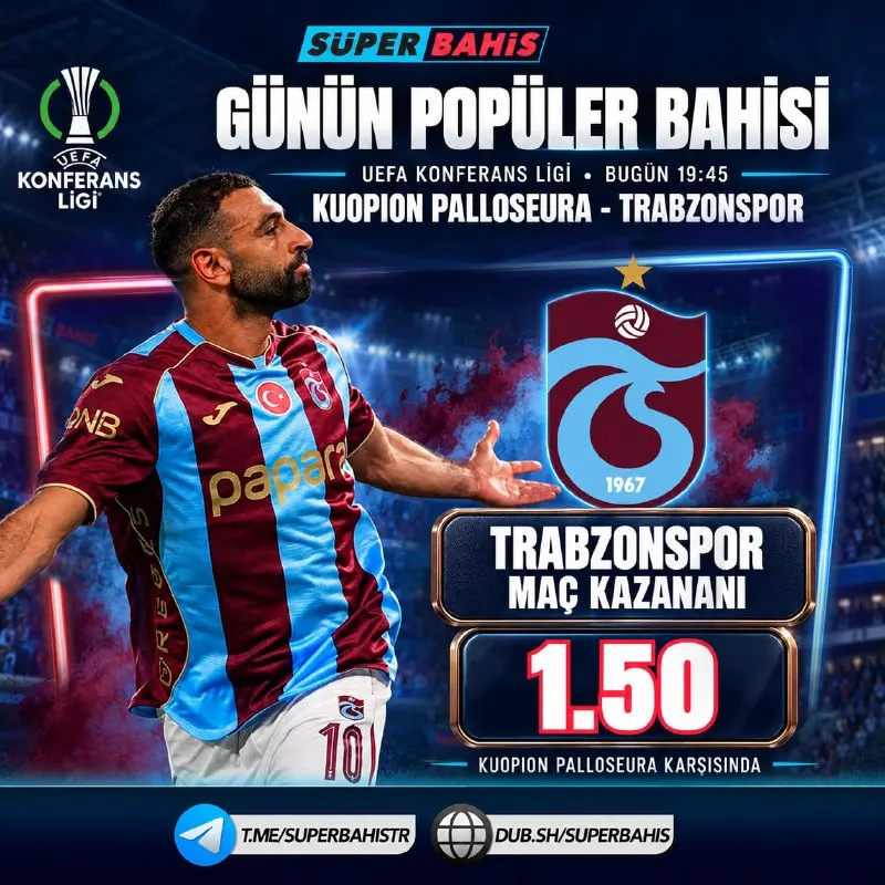 Süperbahis Telegram: 🔥 GÜNÜN POPÜLER BAHİSİ! 🇹🇷 Trabzonspor, Kuopion Palloseura karşısında sahaya…