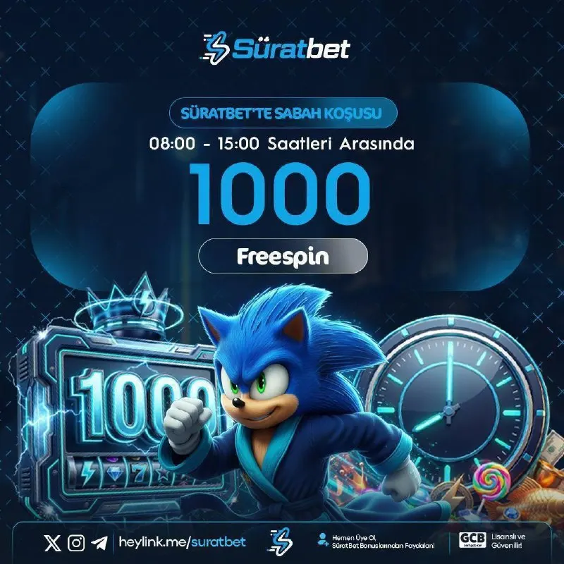 Süratbet Telegram: ➡️SÜRATBET'TE SABAH KOŞUSU FREESPİNLERİ 📣Saat 08:00 - 15:00 Arasındaki…