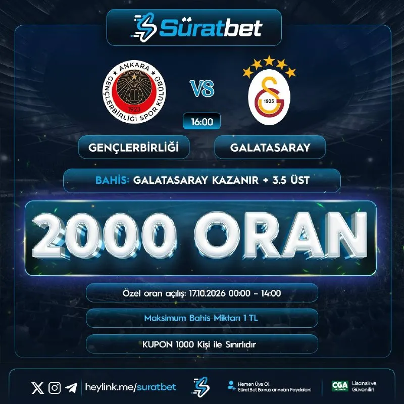 Süratbet Telegram: GENÇLERBİRLİĞİ 🫠 GALATASARAY 💙Bahis Tercihi 💙Galatasaray Kazanır Ve 3.5 Üst…