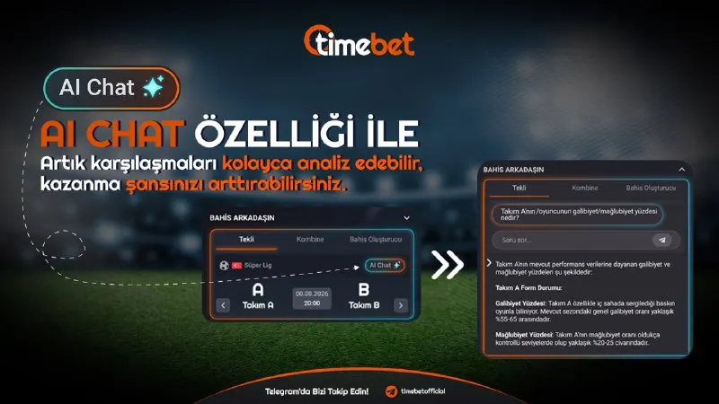 Timebet Telegram: 🧠 Kupon oluştururken yapay zeka desteğini kullan, kazanma şansını arttır ! 🤜🤛✌️🖐