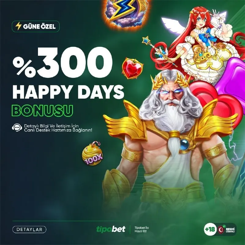 Tipobet Telegram: 💚 %300 HAPPY DAYS BONUSU İÇİN SON GÜN! 🤩 En Sevilen Super Scatter Oyunlarında…