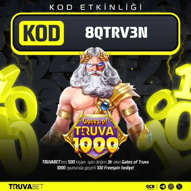 Truvabet Telegram: 🏆 KOD ETKİNLİĞİMİZ SİZLERLE! En hızlı 500 KİŞİYE 300₺ değerinde FREESPIN! ⚡️…