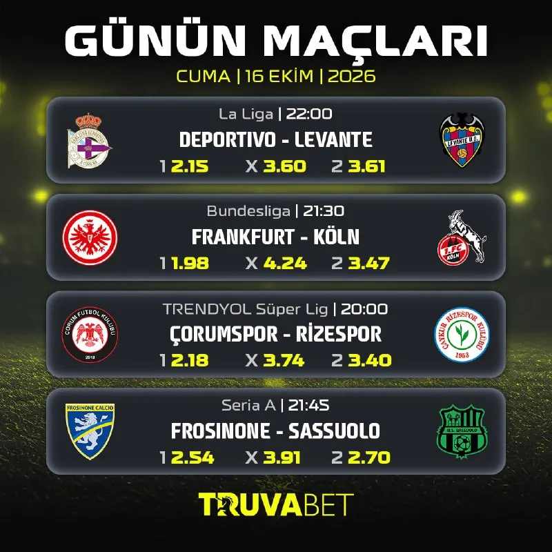Truvabet Telegram: ⚽️ Avrupa Ligi günün maçları en yüksek oranlarla #Truva'da! 🪙 Bugünün…