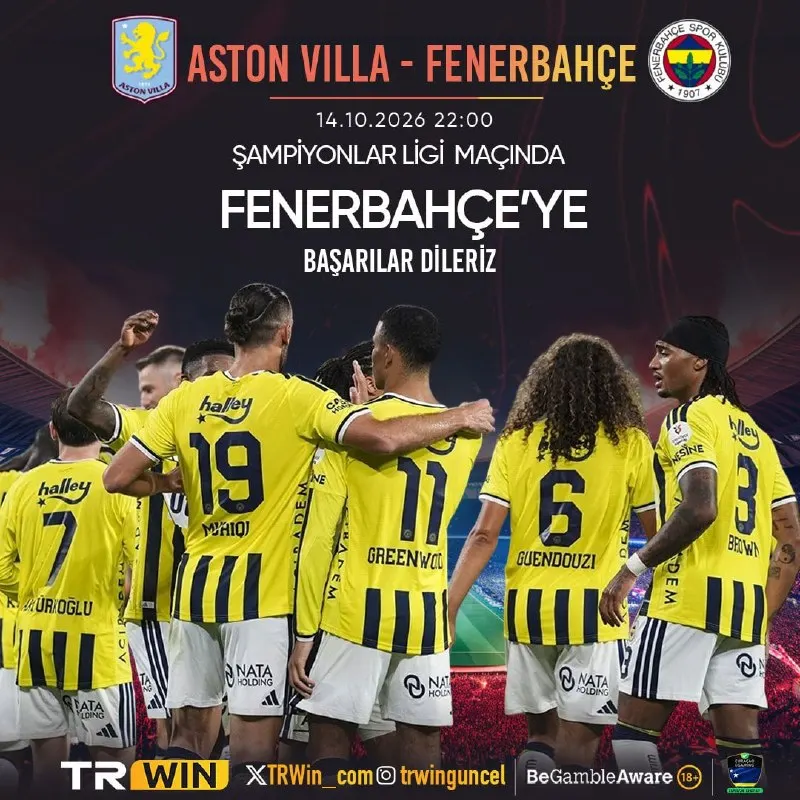 TRWin Telegram: 🔥 AVRUPA SAHNESİNDE BÜYÜK MÜCADELE! 🔥 ⚽️Temsilcimiz Fenerbahçe Aston Villa…