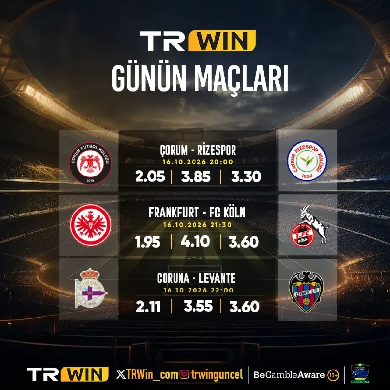 TRWin Telegram: 🔔 Günün Öne Çıkan Karşılaşmaları 🔔 👑 En Yüksek Oranlar ve En Avantajlı…