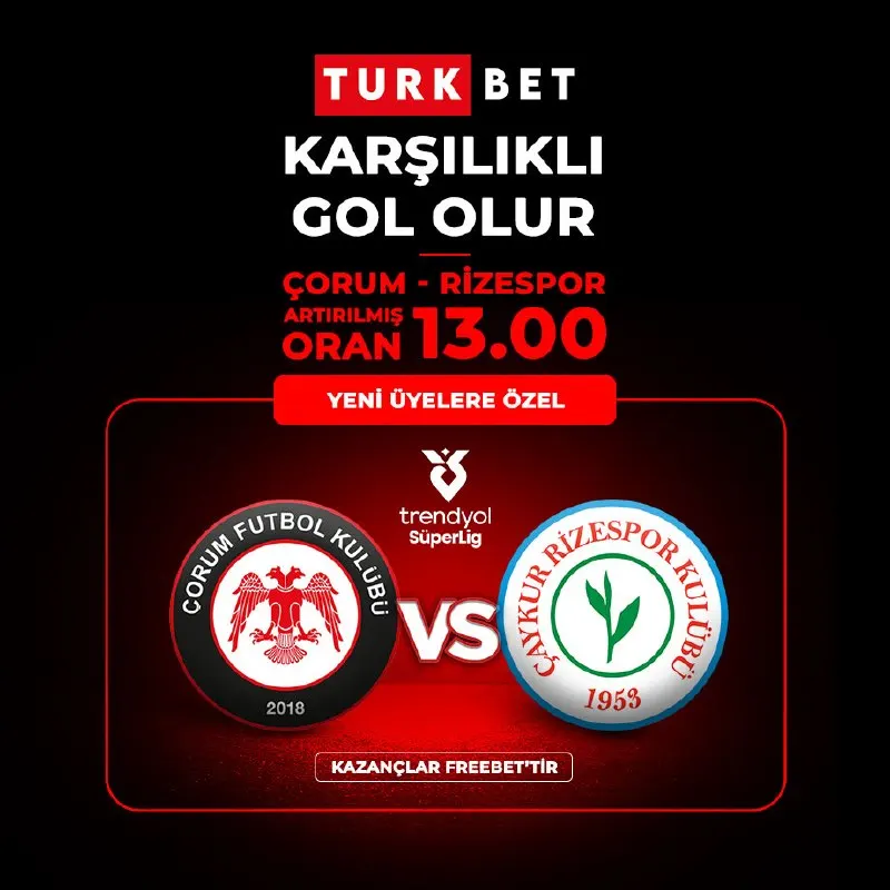 Türkbet Telegram: 🚨 CUMA GÜNÜNE ÖZEL FIRSAT! 🏆💯 Türkiye Süper Lig heyecanına özel oran fırsatı…