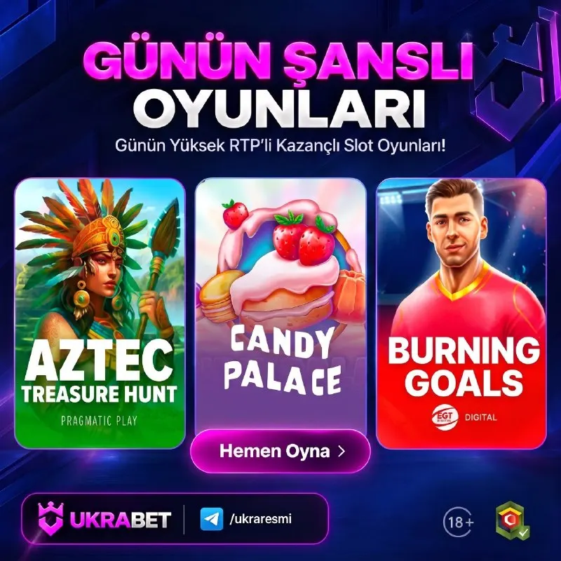 Ukrabet Telegram: 📢 UKRABET GÜNÜN ŞANSLI OYUNLARI 💎 Şans bugün bu oyunlarda! ⏳ Büyük kazanç…