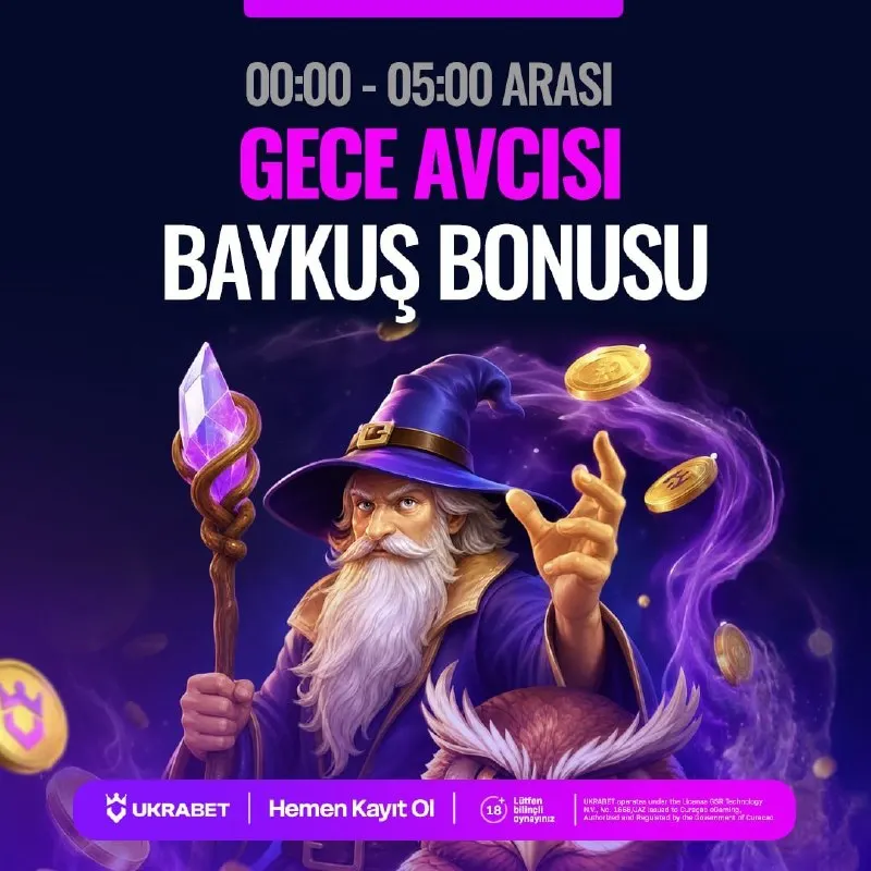 Ukrabet Telegram: 🌃 GECE AVCISI “BAYKUŞ BONUSU” ✨ Gece 00:00 - 05:00 arası yatır, %50 BONUSU kap!…