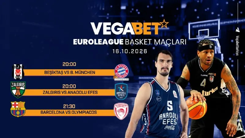 Vegabet Telegram: 🗓16.10.26 CUMA 🏀EUROLEAGUE BASKET MAÇLARI 🏀 🔢🔢|🕓Beşiktaş 🆚 Bayern⚽️…