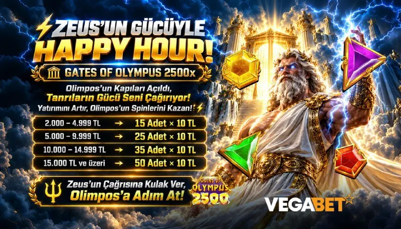 Vegabet Telegram: 😊ZEUS’UN GÜCÜYLE HAPPY HOUR! 🏛 GATES OF OLYMPUS 2500x ⚡️Olimpos’un Kapıları…