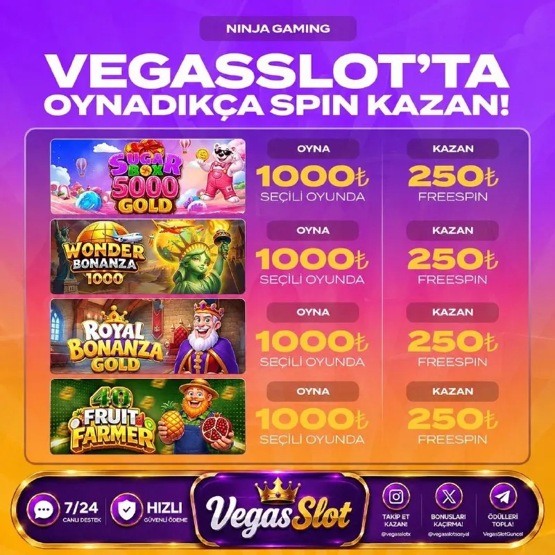Vegasslot Telegram: 🎯VEGASSLOT GÖREVLERİ BAŞLADI OYNADIKÇA KAZAN 🎮 1000₺’lik bahis hacmine karşılık…