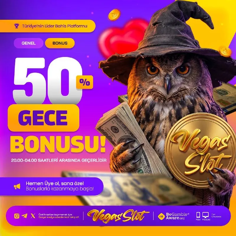 Vegasslot Telegram: 🌙 %50 GECE BONUSU 🌙 ⏰ 20:00 - 04:00 Saatleri Arasında Geçerli 💰 Min. 500₺…