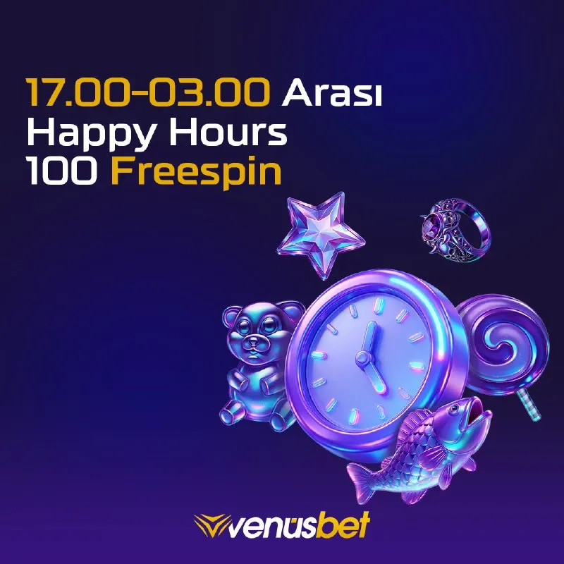 Venüsbet Telegram: 🤑 Kazanç zamanı geldi! 17:00 - 03:00 arası Happy Hours ile 100 Freespin…