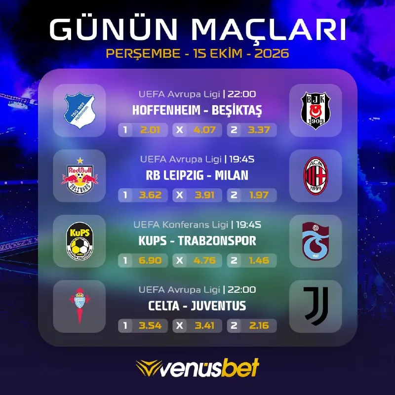 Venüsbet Telegram: ⚽️ UEFA Konferans ve Avrupa Ligi heyecanı #Venus’te: yüksek oranlı maçlar seni…