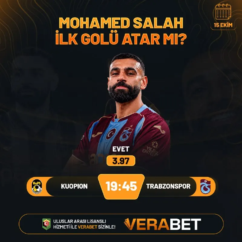 Verabet Telegram: ⚽️ İLK GOLÜ SALAH ATAR MI? Kuopion - Trabzonspor karşılaşmasında ilk golü Salah…